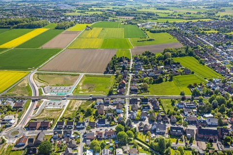 Aerial view, planned local transport connection with stop in Westtünnen, construction site at
