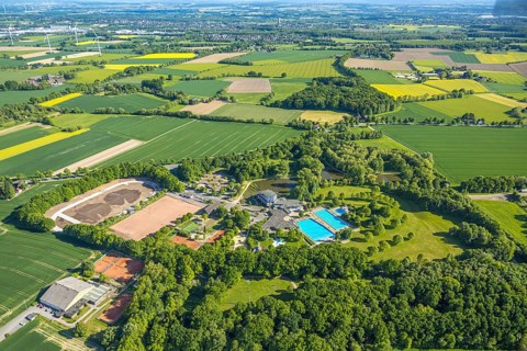 Aerial view, outdoor swimming pool Selbachpark at Hotel Selbachpark, Selbachpark sports facilities