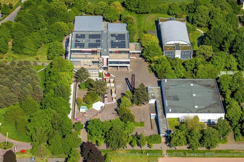 Aerial view, Freiherr-vom-Stein-Gymnasium with building site, Uentrop, Hamm, Ruhr area, North