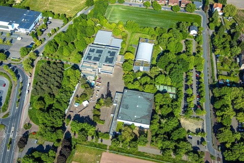 Aerial view, Freiherr-vom-Stein-Gymnasium, Uentrop, Hamm, Ruhr area, North Rhine-Westphalia,