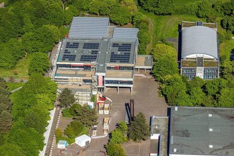Aerial view, Freiherr-vom-Stein-Gymnasium with building site, Uentrop, Hamm, Ruhr area, North