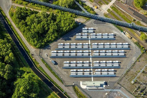 Aerial view, battery storage site of RWE power plant Westfalen, Uentrop, Hamm, Ruhr area, North