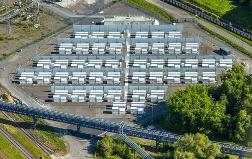 Aerial view, battery storage site of RWE power plant Westfalen, Uentrop, Hamm, Ruhr area, North