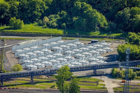 Aerial view, battery storage site of RWE power plant Westfalen, Uentrop, Hamm, Ruhr area, North