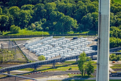 Aerial view, battery storage site of RWE power plant Westfalen, Uentrop, Hamm, Ruhr area, North