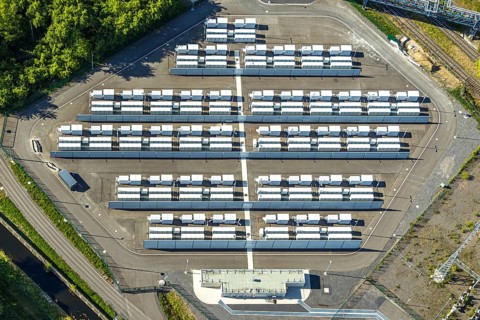 Aerial view, battery storage site of RWE power plant Westfalen, Uentrop, Hamm, Ruhr area, North