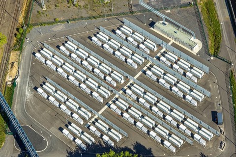 Aerial view, battery storage site of RWE power plant Westfalen, Uentrop, Hamm, Ruhr area, North