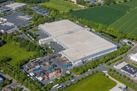 Aerial view, Netto warehouse in the Oberster Kamp industrial estate on the A2 motorway, Oberallener