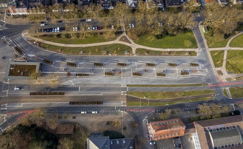 Aerial view, ZOB bus station Buer on Goldbergstraße, Buer, Gelsenkirchen, Ruhr area, North