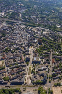 Aerial view, city centre with Ebertstraße, Hans-Sachs-Haus and Heinrich-König-Platz, main station