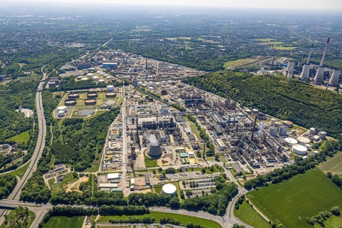 Aerial view, Ruhr Oil Refinery Scholven, Scholven, Gelsenkirchen, Ruhr Area, North