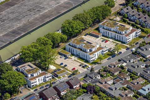 Aerial view, Schützenstraße development area, green roof, Hamm, Ruhr area, North Rhine-Westphalia,