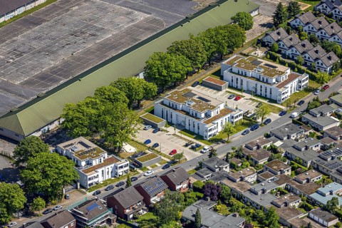 Aerial view, Schützenstraße development area, green roof, Hamm, Ruhr area, North Rhine-Westphalia,