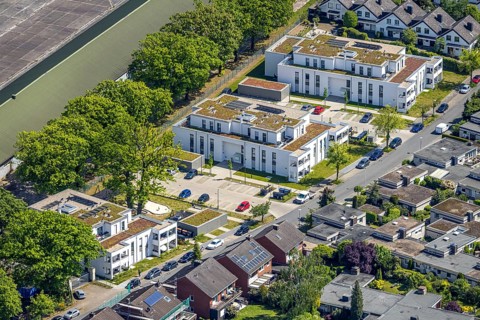 Aerial view, Schützenstraße development area, green roof, Hamm, Ruhr area, North Rhine-Westphalia,