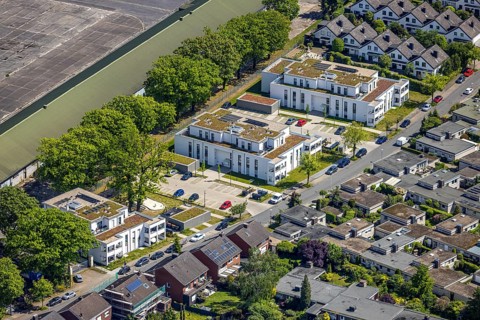 Aerial view, Schützenstraße development area, green roof, Hamm, Ruhr area, North Rhine-Westphalia,
