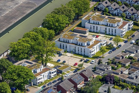 Aerial view, Schützenstraße development area, green roof, Hamm, Ruhr area, North Rhine-Westphalia,