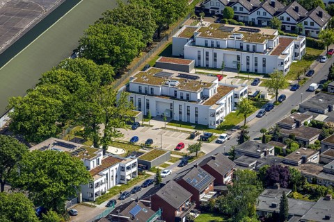 Aerial view, Schützenstraße development area, green roof, Hamm, Ruhr area, North Rhine-Westphalia,