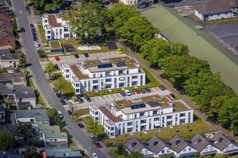 Aerial view, Schützenstraße development area, green roof, Hamm, Ruhr area, North Rhine-Westphalia,