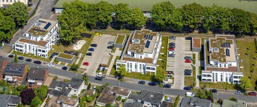 Aerial view, Schützenstraße development area, green roof, Hamm, Ruhr area, North Rhine-Westphalia,
