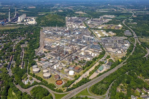 Aerial view, on the left the Scholven power station and the new combined cycle gas and steam