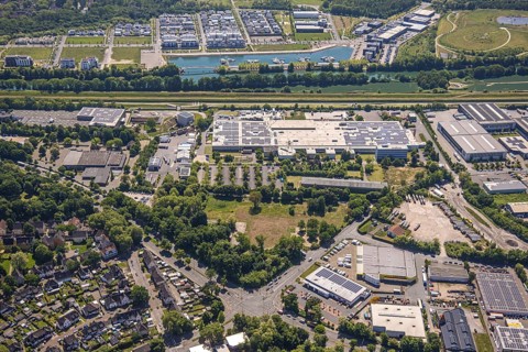 Aerial view, former GAFÖG site Emscherstrasse 66, Bleistahl automotive supplier plant