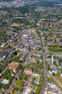 Aerial view, City centre Gelsenkirchen-Buer Hochstraße with cathedral catholic provost church St.