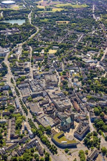 Aerial view, City centre Gelsenkirchen-Buer Hochstraße with cathedral catholic provost church St.