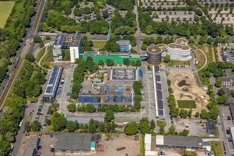 Aerial photo, Gelsenwasser AG Campus, water supply company, Erle, Gelsenkirchen, Ruhr area, North