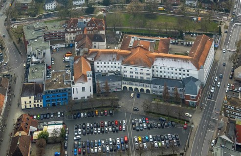 Aerial view, Johanniter-Kliniken Hamm general hospital, Santa-Monica-Platz car park Königstraße car
