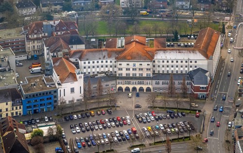 Aerial view, Johanniter-Kliniken Hamm general hospital, Santa-Monica-Platz car park Königstraße car