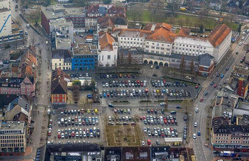 Aerial view, Johanniter-Kliniken Hamm general hospital, Santa-Monica-Platz car park Königstraße car