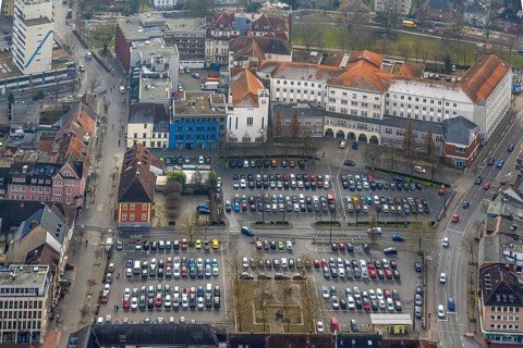 Aerial view, Johanniter-Kliniken Hamm general hospital, Santa-Monica-Platz car park Königstraße car