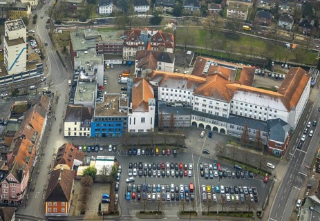 Aerial view, Johanniter-Kliniken Hamm general hospital, Santa-Monica-Platz car park Königstraße car