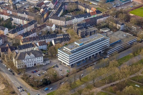 Aerial view, vocational college for technology and design, educational institution, Gelsenkirchen