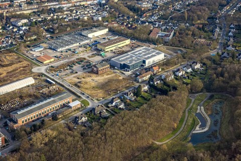 Aerial view, industrial estate Bergmannsglückstraße, site of the former Bergmannsglück colliery on