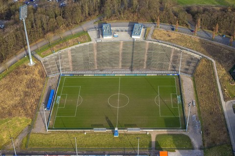 Aerial view, Parkstadion football stadium with grandstand, former home stadium of FC Schalke 04,