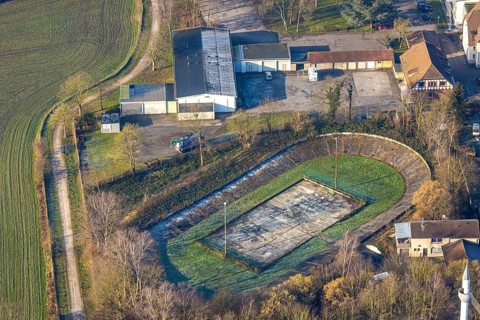 Aerial view, former Barbara Stadium SK Germania Herringen, Herringen district, Hamm, Ruhr area,