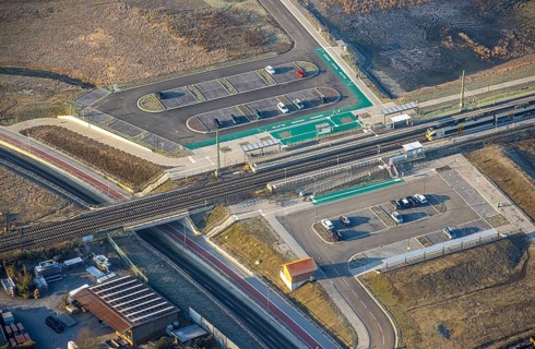 Aerial view, planned local transport connection with stop in Westtünnen, construction site at