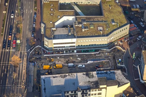 Aerial view, construction site Westentor am City-Center, federal road 63 Westring, centre, Hamm,