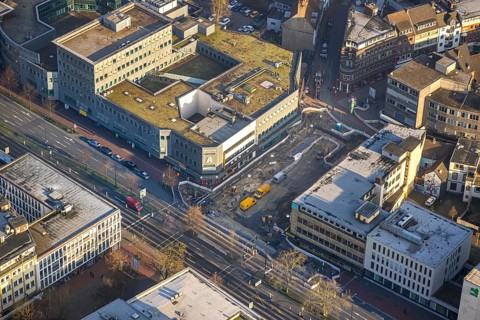 Aerial view, construction site Westentor am City-Center, federal road 63 Westring, centre, Hamm,