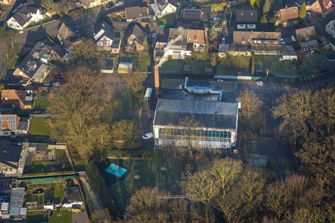 Aerial view, Sport-Aquarium Bockum Hövel, indoor and outdoor swimming pool, Bockum-Hövel, Hamm,