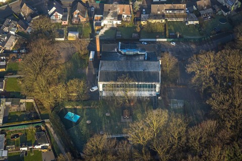 Aerial view, Sport-Aquarium Bockum Hövel, indoor and outdoor swimming pool, Bockum-Hövel, Hamm,
