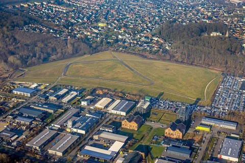 Aerial view, Radbod road bike and roller sports training track, part of the Lippe Park, former