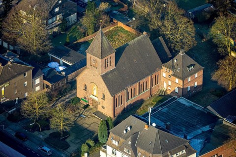 Aerial view, Roman Catholic Herz-Jesu-Kirche on Hammer Straße, Bockum-Hövel, Hamm, Ruhr area, North