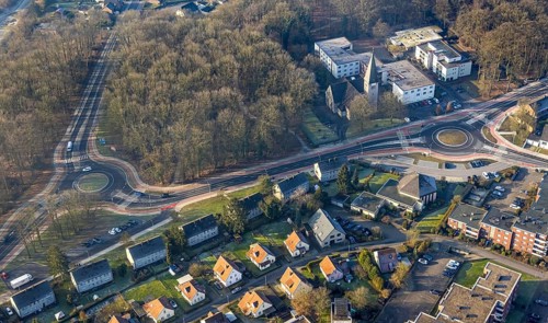 Aerial view, on the left new roundabout Hammer Straße and Bülowstraße, new roundabout Hammer Straße