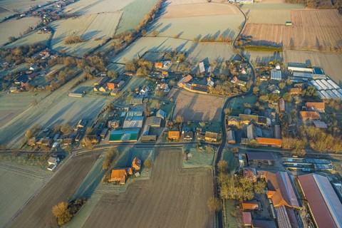 Aerial view, residential area, view of Süddinker district with St Joseph's Catholic Church and