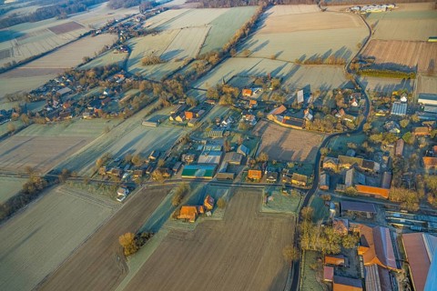 Aerial view, residential area, view of Süddinker district with St Joseph's Catholic Church and