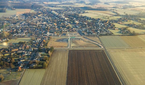 Aerial view, planned local transport connection with stop in Westtünnen, Südfeldweg, construction
