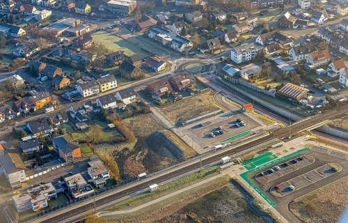 Aerial view, planned local transport connection with stop in Westtünnen, construction site on