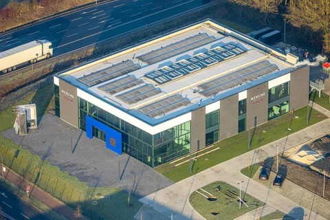 Aerial view, building site with new Mensing Galerie building on the corner of Werler Straße and